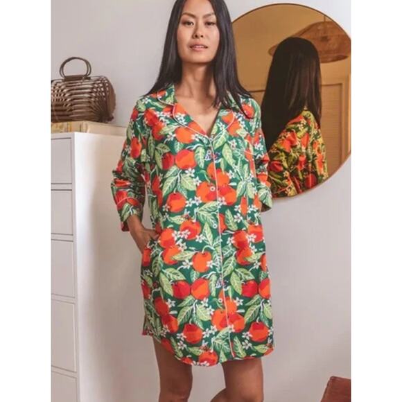 Printfresh Botanical Red and Green Pajama Shirt - Picture 1 of 4